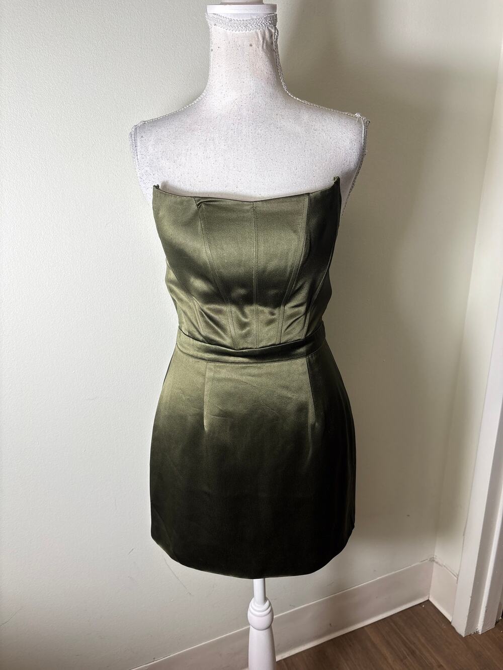 Retrofete Dark Green Strapless Mini Dress Sz S
